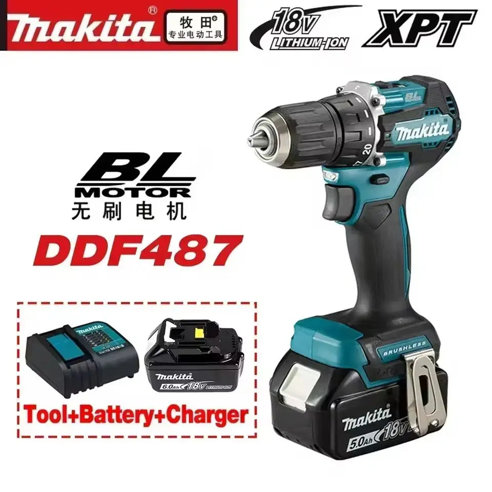 100% DDF487 Ddf487 18V Screwdriver Brushless Electric Drill Impact Drill of Decoration Team Power Tools  18V Battery