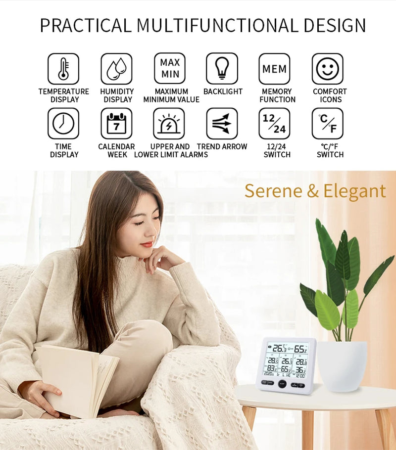 Weather Station Wireless Indoor Outdoor Thermometer Digital Temperature Hygrometer with 3Pcs Remote Sensors Smart Home