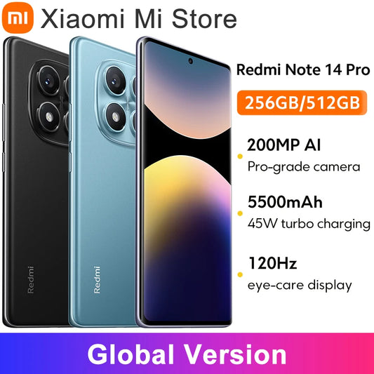 Global Version  Redmi Note 14 Pro Smartphone 200MP AI Camera NFC Helio G100-Ultra 6.67" AMOLED Display 5500Mah Battery