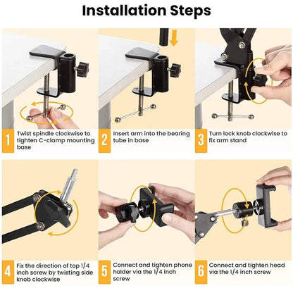 Flexible Arm Tripod for Phone Stand Table Folded Anchor Online Desktop Laptop Video Live Overhead Shot Photography