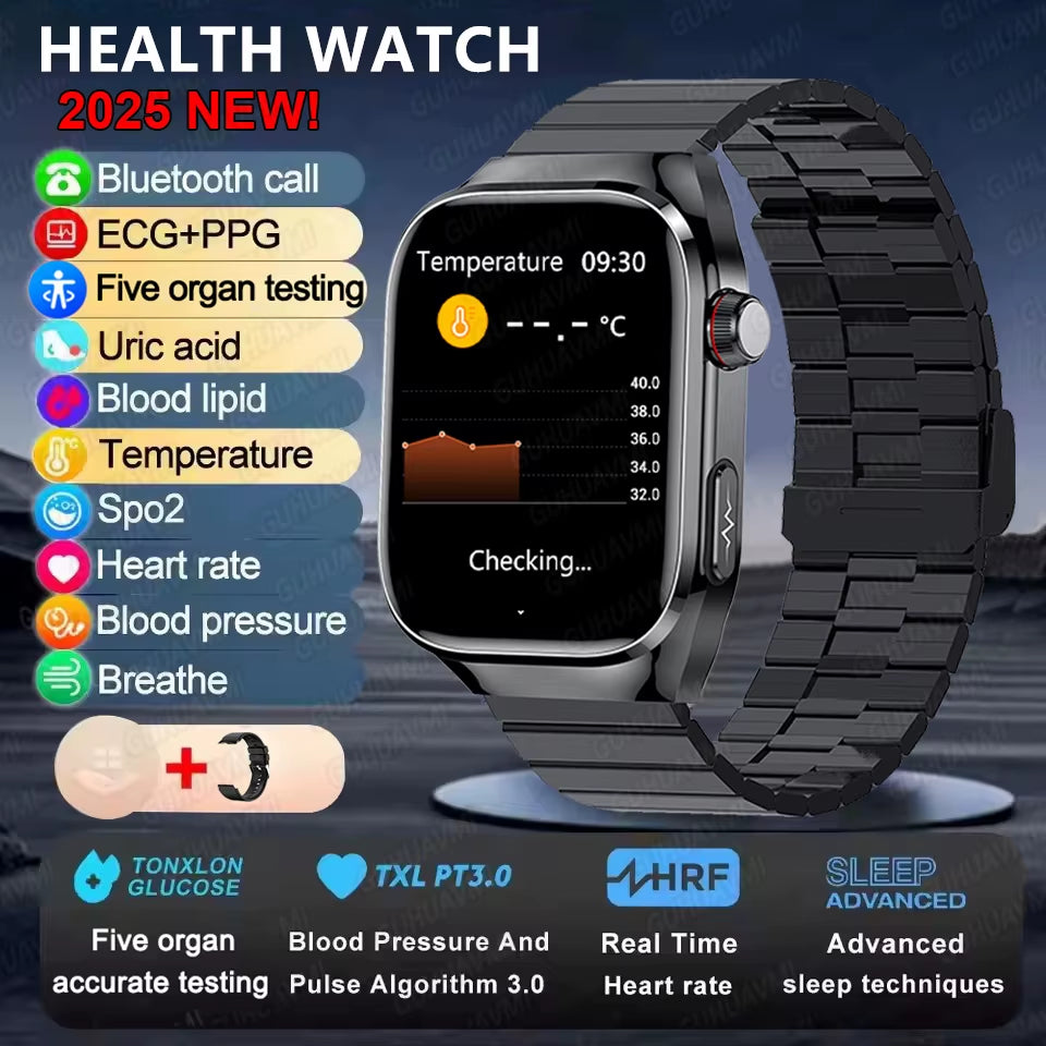 2025New Micro Physical Examination Smart Watch for Men Uric Acid Body Fat Five Organ Health Watches Bluetooth Call Smartbracelet