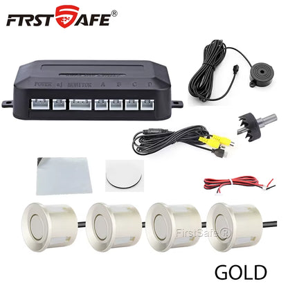 Firstsafe Factory CVBS AHD Video Parking 4 Sensors Car Reverse Backup Rear Buzzer Radar Monitor System Support Android System