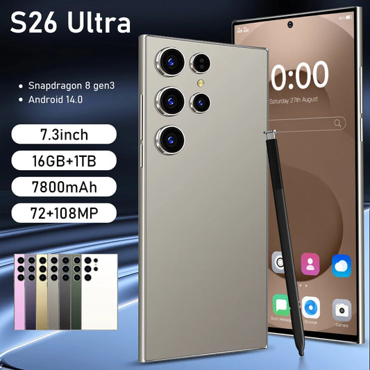 2025 HOT S26 Ultra 7.3HD Global Edition Original Smart Dual Card 7800Mah Battery Facial 5G Dual Card Dual Standby Android 14