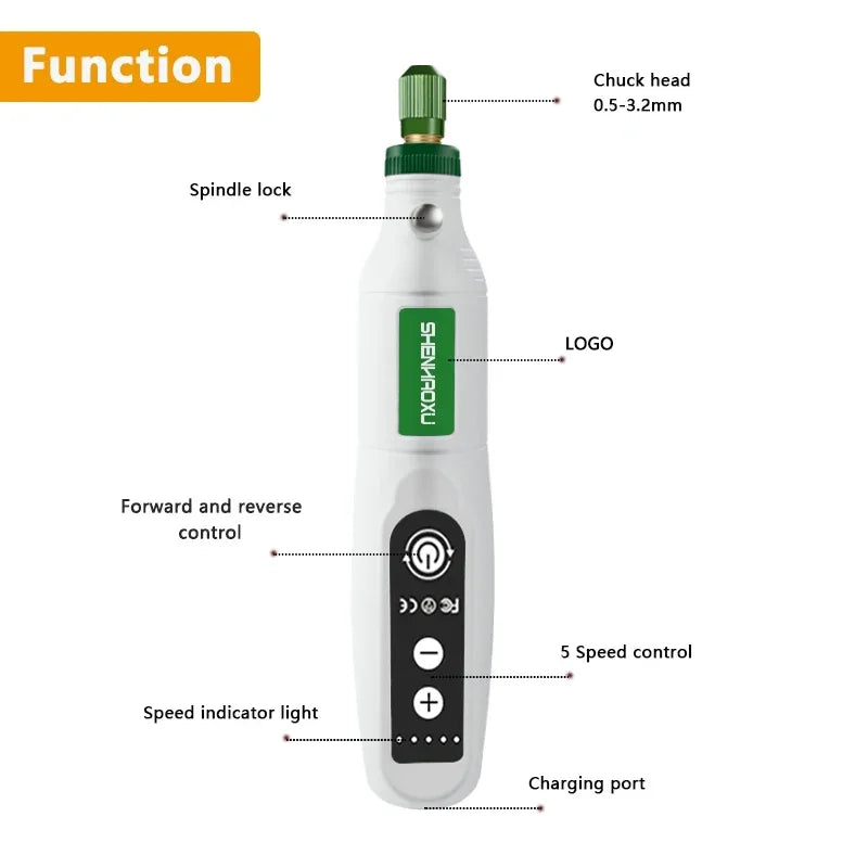Electric Grinder USB Charging Speed Adjustment Forward and Reverse Carving Grinding Word Polishing Machine Cutting Mini Drill