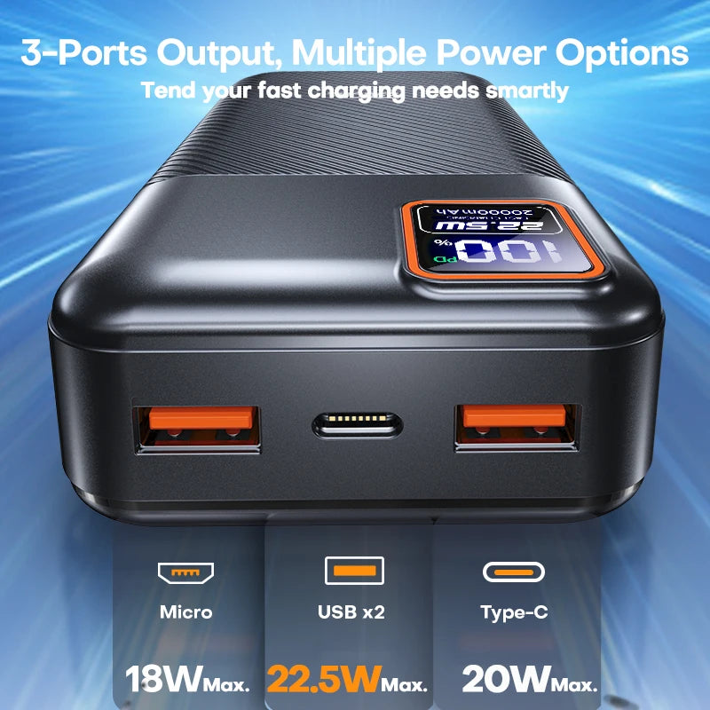 Power Bank 20000Mah PD20W External Large Battery Capacity 22.5W Fast Charging Portable Charger for Iphone Samsung Xiaomi