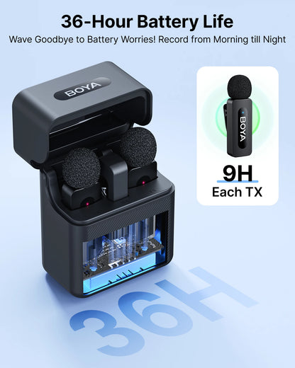 BY-V3 Wireless Lavalier Lapel Mirophone Noise-Cancelling Rechargeable Mic for Iphone Android Camera Live Streaming Vlogging