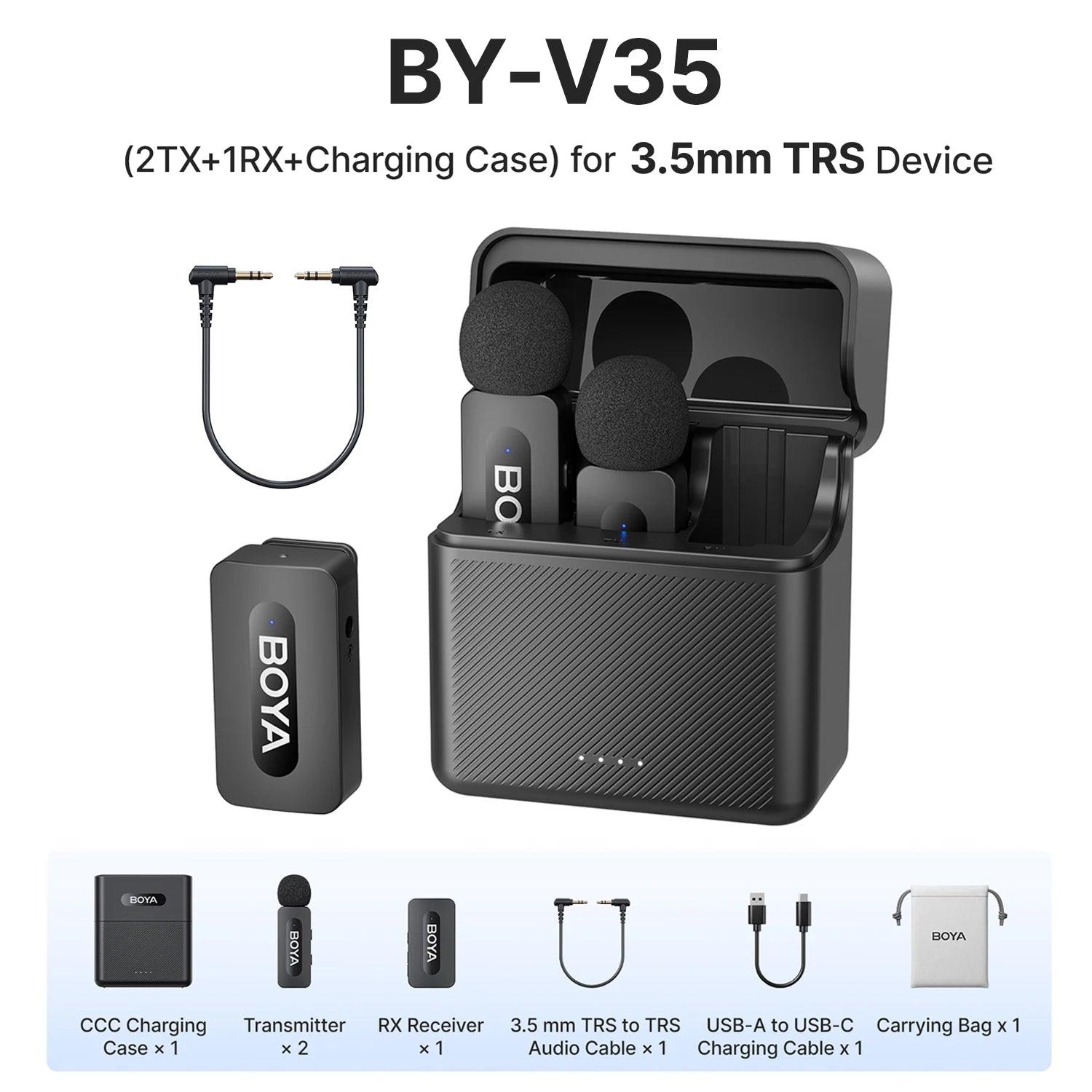 BY-V3 Wireless Lavalier Lapel Mirophone Noise-Cancelling Rechargeable Mic for Iphone Android Camera Live Streaming Vlogging