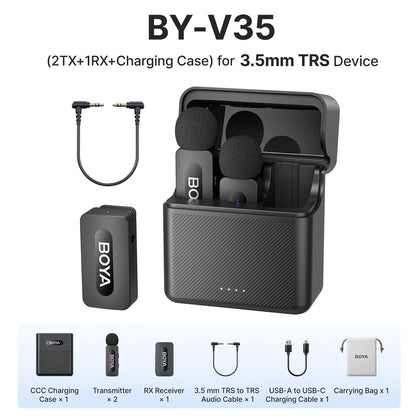 BY-V3 Wireless Lavalier Lapel Mirophone Noise-Cancelling Rechargeable Mic for Iphone Android Camera Live Streaming Vlogging