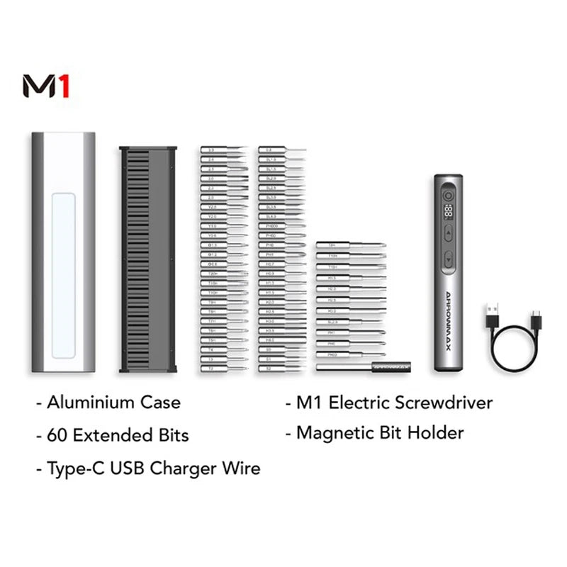M1 Electric Screwdrivers Set Precision Magnetic Bits 5-Gear Adjustable Torque Rechargeable Cordless Screwdriver New