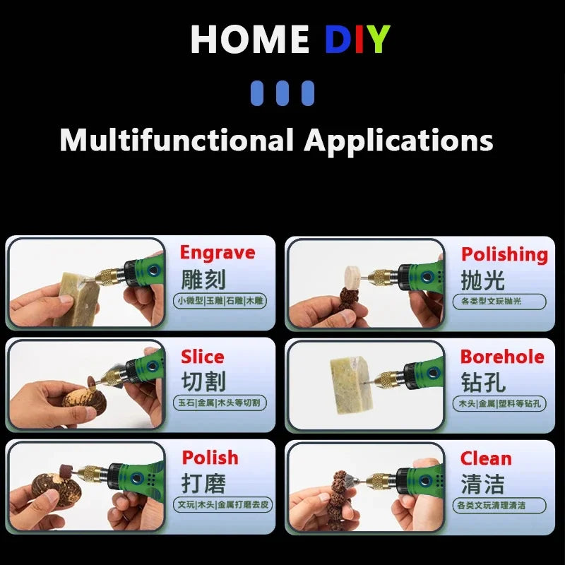 Electric Grinder USB Charging Speed Adjustment Forward and Reverse Carving Grinding Word Polishing Machine Cutting Mini Drill