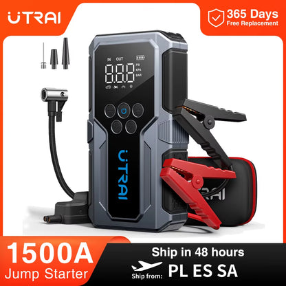 1500A Car Jump Starter Power Bank Portable 150PSI Air Pump Car Battery Emergency Boosters Starting Device Car Starter 2024