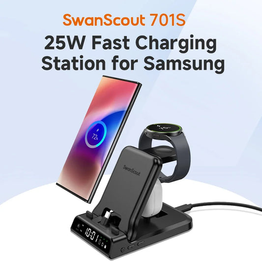 Swanscout 701S Charging Station for  S25 Ultra S24+ S23 Z Flip 7 Z Fold 6 Charger for Galaxy Watch 8 7 6 for Buds 3 Pro