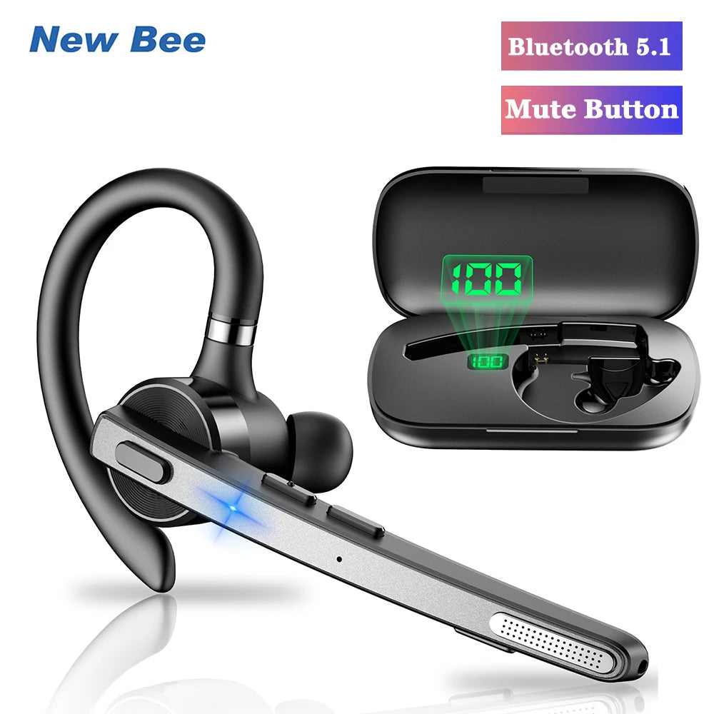 M53 Bluetooth Headset Wireless Headphone Dual-Mic Mute Noise Cancelling Earpiece Handsfree Earphones for Driver Office