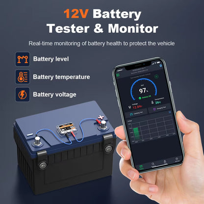 BM200 12V Battery Monitor Wireless Bluetooth Car Battery Health APP Monitoring Battery Tester Tools for Android IOS