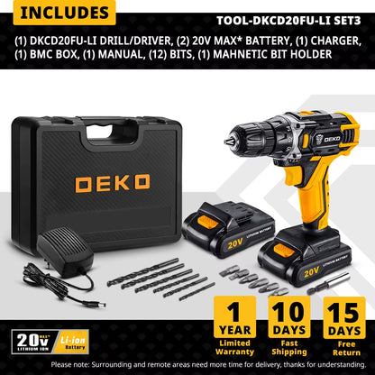 20V Cordless Electric Drill DC Lithium-Ion Battery 3/8-Inch for Home DIY Mini Wireless Power Driver Woodworking Tools