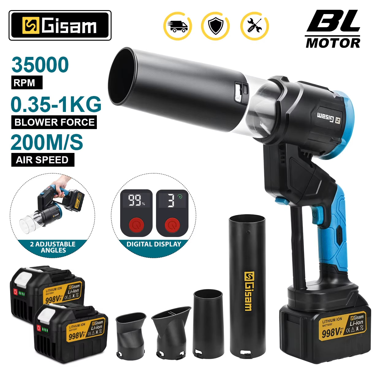 35000RPM Brushless Electric Air Blower 2In1 Turbo Blower Fan Leaf Dust Snow Blowing Clean Tool for Makita 18V Battery Pin