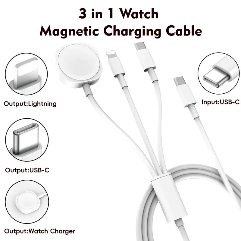 3 in 1 Charging Cable Watch Wireless Charger for Iphone12~16 Samsung Xiaomi for Apple Watch 1-10 SE1-2 Ultra Fast Charging Pad