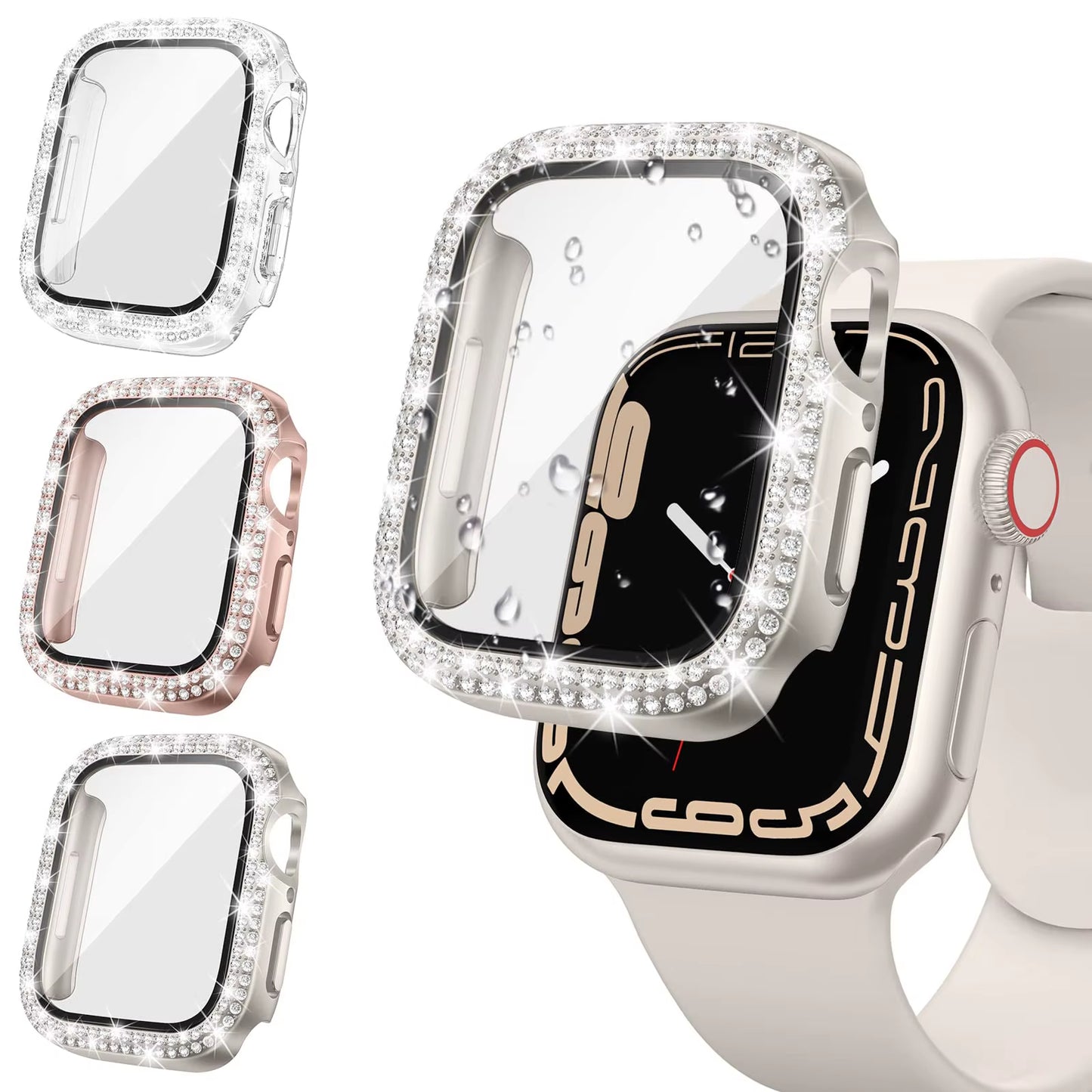 Glass+Diamond Cover for Apple Watch Case 46Mm 40Mm 44Mm 41Mm 42Mm 45Mm Bling Bumper Protector Iwatch Series 10 9 Se 5 6 7 8 Case