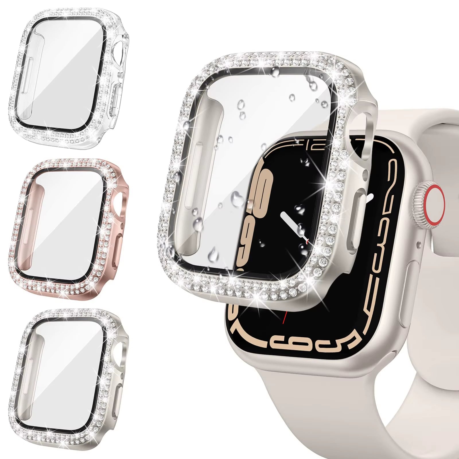 Glass+Diamond Cover for Apple Watch Case 46Mm 40Mm 44Mm 41Mm 42Mm 45Mm Bling Bumper Protector Iwatch Series 10 9 Se 5 6 7 8 Case