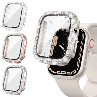 Glass+Diamond Cover for Apple Watch Case 46Mm 40Mm 44Mm 41Mm 42Mm 45Mm Bling Bumper Protector Iwatch Series 10 9 Se 5 6 7 8 Case