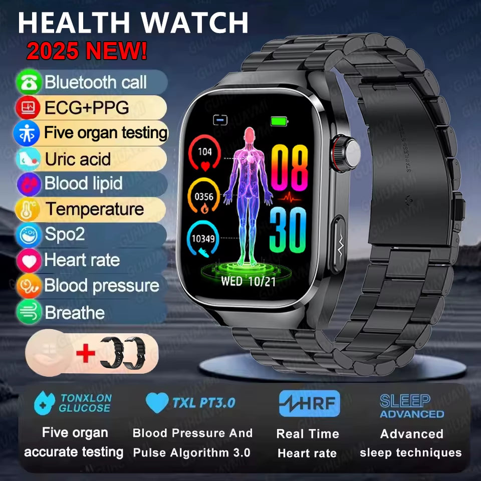 2025New Micro Physical Examination Smart Watch for Men Uric Acid Body Fat Five Organ Health Watches Bluetooth Call Smartbracelet