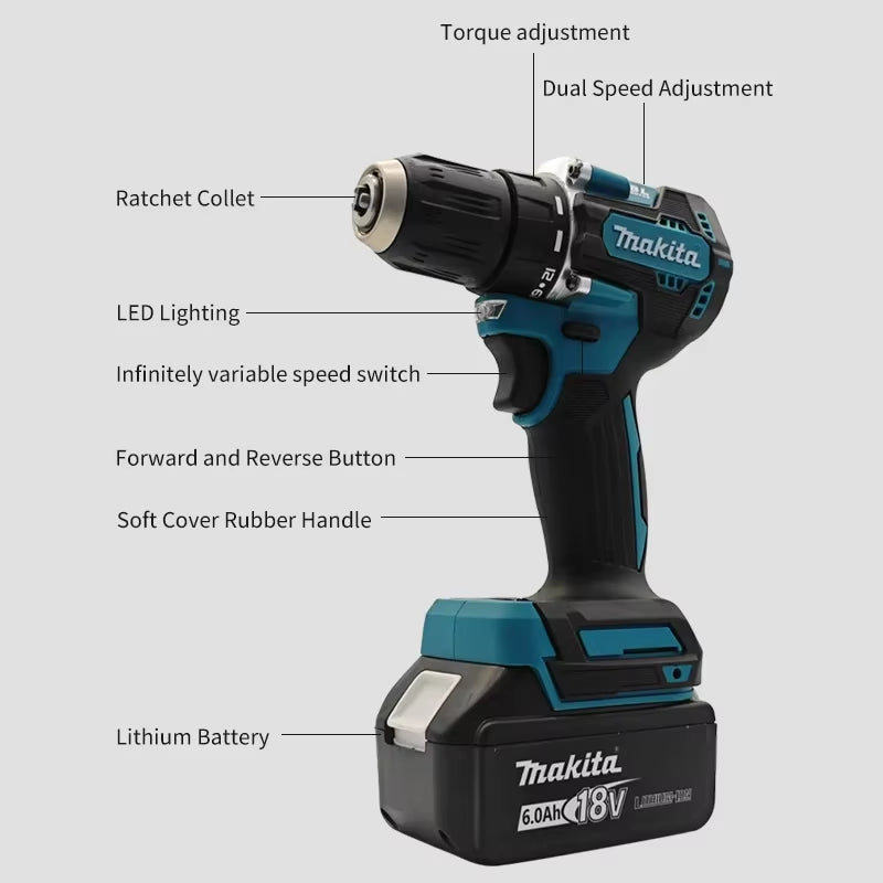 100% DDF487 Ddf487 18V Screwdriver Brushless Electric Drill Impact Drill of Decoration Team Power Tools  18V Battery