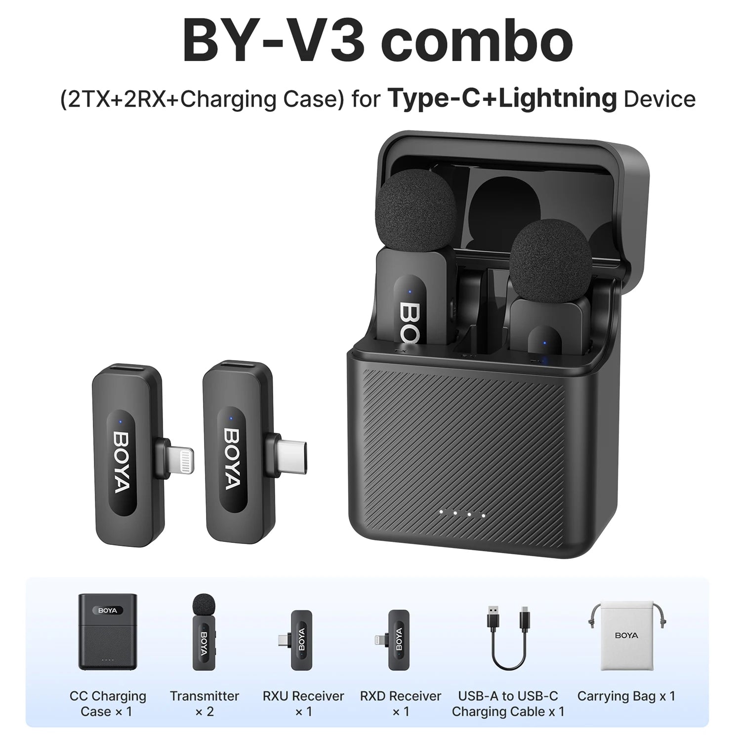 BY-V3 Wireless Lavalier Lapel Mirophone Noise-Cancelling Rechargeable Mic for Iphone Android Camera Live Streaming Vlogging
