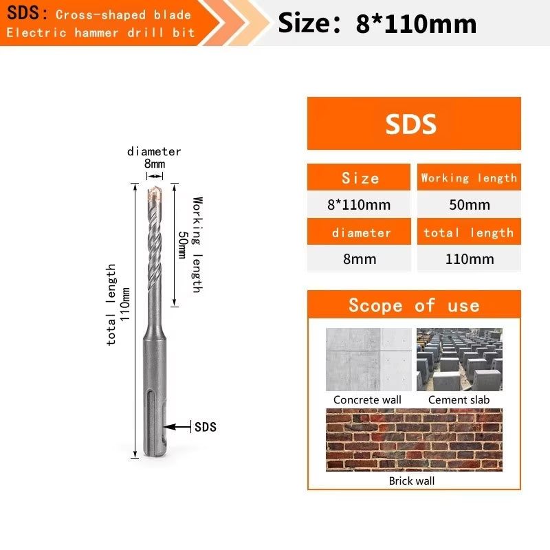 Concrete SDS plus Bit Cross Cutter Head Double Auger Hammer 110 160 210 350 500Mm Wall Brick Block Electric Hammer Masonry Bit