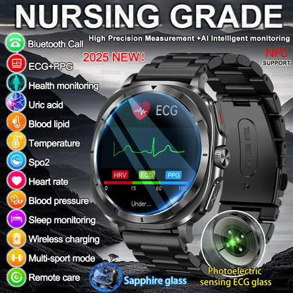 2025New HOT Nursing Grade Health Watch Uric Acid Blood Pressure Blood Oxygen Body Analysis Body Fat Smartwatch ECG+PPG Clock Men