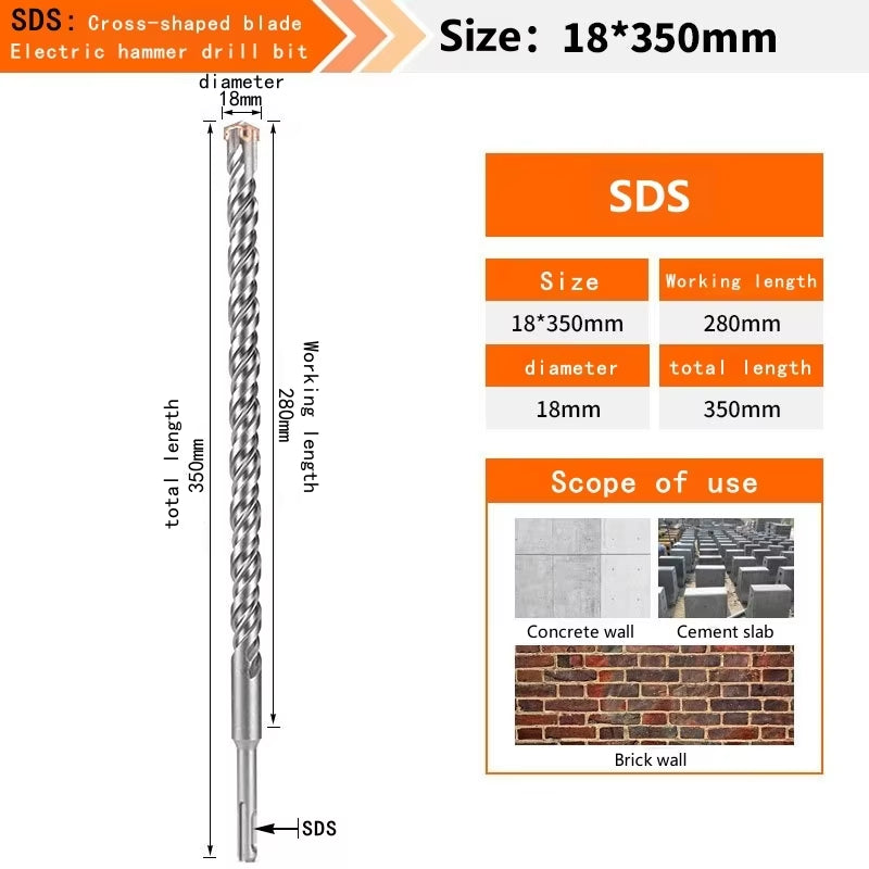 Concrete SDS plus Bit Cross Cutter Head Double Auger Hammer 110 160 210 350 500Mm Wall Brick Block Electric Hammer Masonry Bit