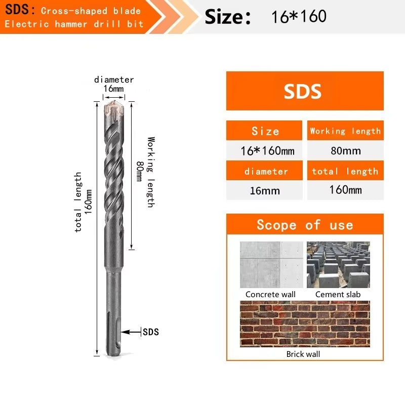 Concrete SDS plus Bit Cross Cutter Head Double Auger Hammer 110 160 210 350 500Mm Wall Brick Block Electric Hammer Masonry Bit
