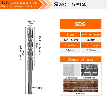 Concrete SDS plus Bit Cross Cutter Head Double Auger Hammer 110 160 210 350 500Mm Wall Brick Block Electric Hammer Masonry Bit