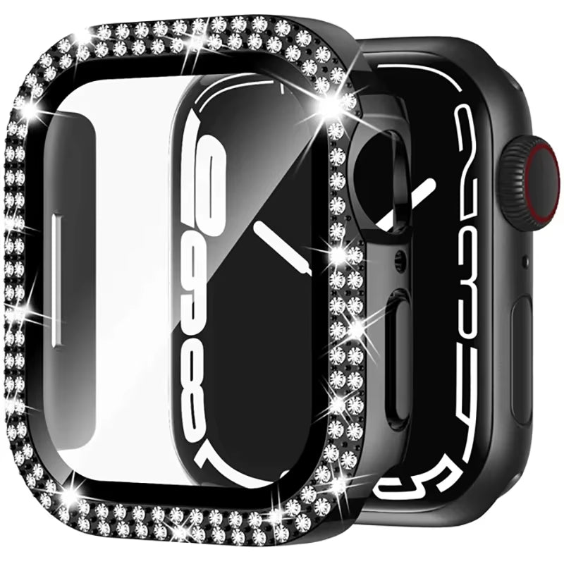 Glass+Diamond Cover for Apple Watch Case 46Mm 40Mm 44Mm 41Mm 42Mm 45Mm Bling Bumper Protector Iwatch Series 10 9 Se 5 6 7 8 Case