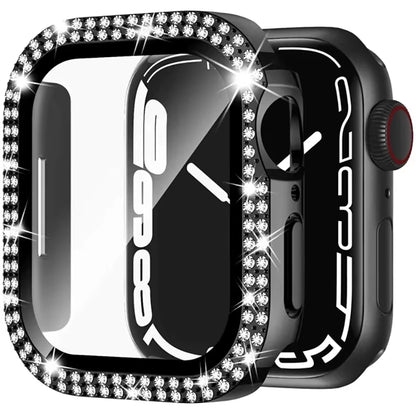 Glass+Diamond Cover for Apple Watch Case 46Mm 40Mm 44Mm 41Mm 42Mm 45Mm Bling Bumper Protector Iwatch Series 10 9 Se 5 6 7 8 Case