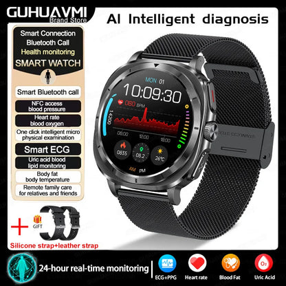 2025New HOT Nursing Grade Health Watch Uric Acid Blood Pressure Blood Oxygen Body Analysis Body Fat Smartwatch ECG+PPG Clock Men