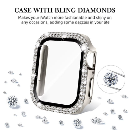 Glass+Diamond Cover for Apple Watch Case 46Mm 40Mm 44Mm 41Mm 42Mm 45Mm Bling Bumper Protector Iwatch Series 10 9 Se 5 6 7 8 Case