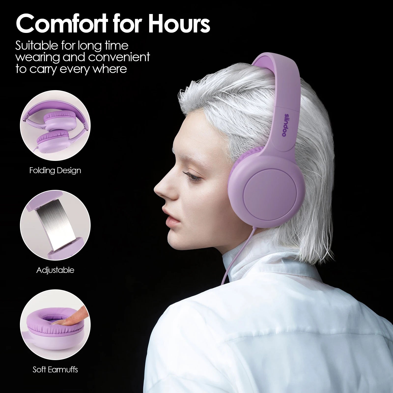 926B-W On-Ear Headphones with Microphone with 1.45M-Tangle-Free Nylon Line Type C Plug Foldable Portable Wired Headphone