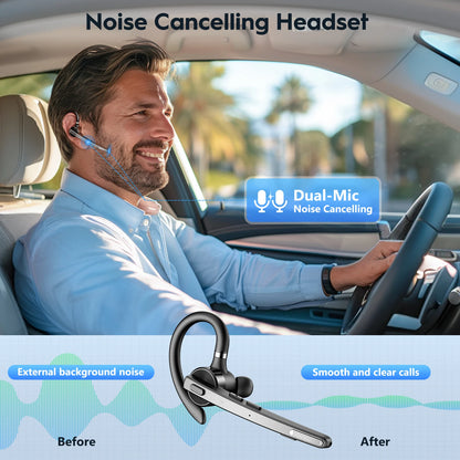 M53 Bluetooth Headset Wireless Headphone Dual-Mic Mute Noise Cancelling Earpiece Handsfree Earphones for Driver Office