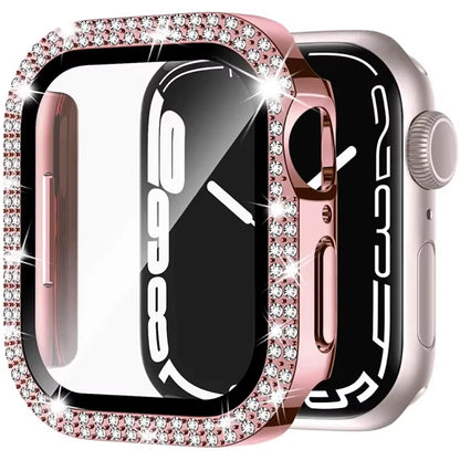 Glass+Diamond Cover for Apple Watch Case 46Mm 40Mm 44Mm 41Mm 42Mm 45Mm Bling Bumper Protector Iwatch Series 10 9 Se 5 6 7 8 Case