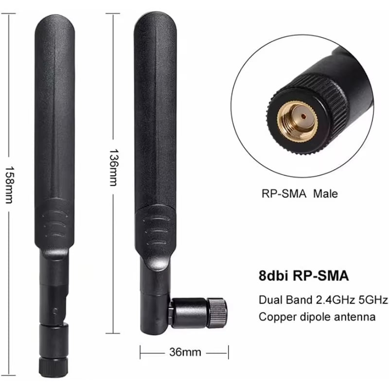 2 X 8Dbi Wifi Antenna 2.4Ghz 5.8Ghz Dual Band RP-SMA Male +2 X 15CM I-P-E-X-1 to RP-SMA Female Pigtail Cable for Wireless Router