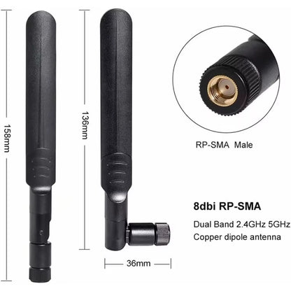 2 X 8Dbi Wifi Antenna 2.4Ghz 5.8Ghz Dual Band RP-SMA Male +2 X 15CM I-P-E-X-1 to RP-SMA Female Pigtail Cable for Wireless Router