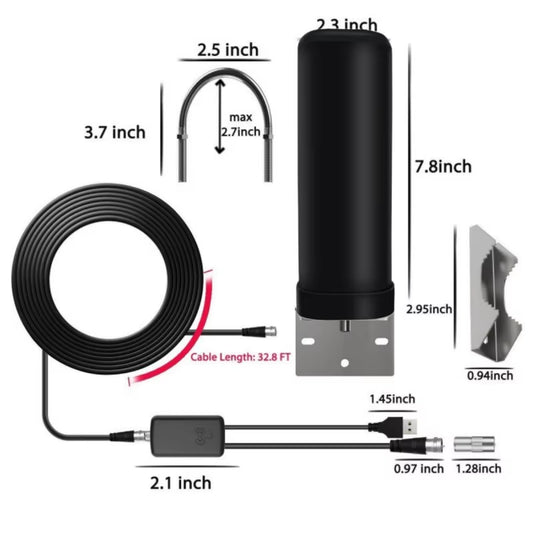 6000 Miles HDTV TV Antenna 1080P Outdoor HD 8K HD 1080P Digital 360° Signal Amplified Booster 35DBI and 32.8Ft Cable IP66