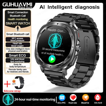 2025New HOT Nursing Grade Health Watch Uric Acid Blood Pressure Blood Oxygen Body Analysis Body Fat Smartwatch ECG+PPG Clock Men