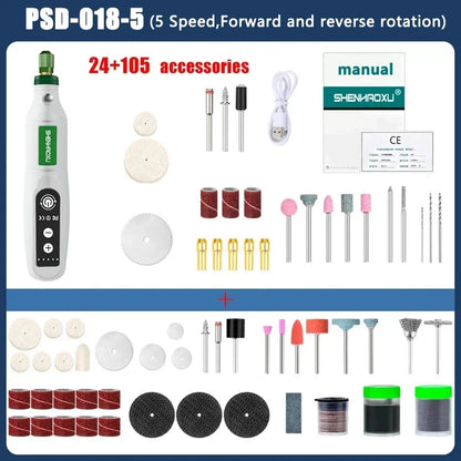 Electric Grinder USB Charging Speed Adjustment Forward and Reverse Carving Grinding Word Polishing Machine Cutting Mini Drill
