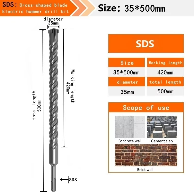 Concrete SDS plus Bit Cross Cutter Head Double Auger Hammer 110 160 210 350 500Mm Wall Brick Block Electric Hammer Masonry Bit