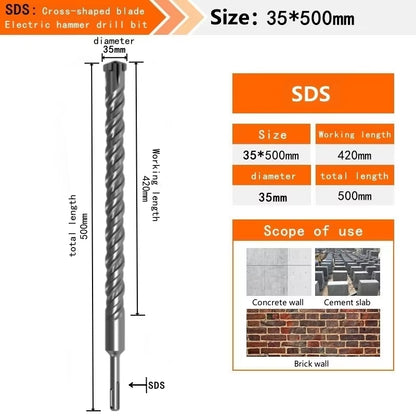 Concrete SDS plus Bit Cross Cutter Head Double Auger Hammer 110 160 210 350 500Mm Wall Brick Block Electric Hammer Masonry Bit