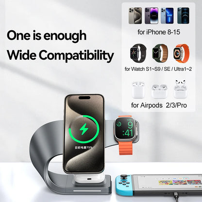 4 in 1 Wireless Charger Metal Shell for Iphone 15 14 13 12 Magnetic Fast Charging Station Stand Dock for Apple Airpods Watch