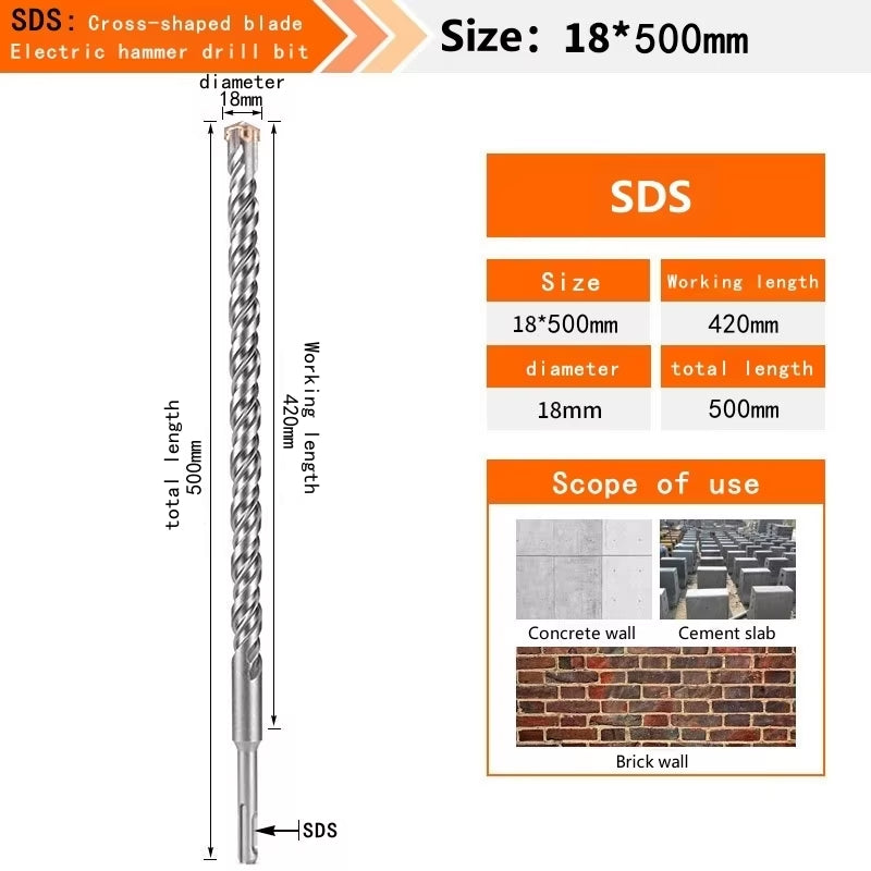 Concrete SDS plus Bit Cross Cutter Head Double Auger Hammer 110 160 210 350 500Mm Wall Brick Block Electric Hammer Masonry Bit