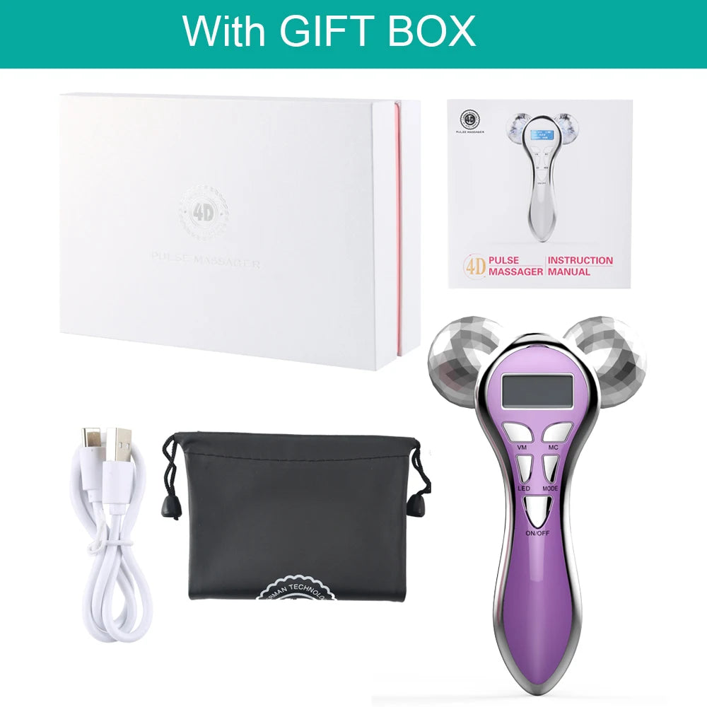 4D EMS Face Massager Roller Microcurrent Vibration Facial V Lifting Massage Devices Beauty Skin Care Tool for Neck Eye Body