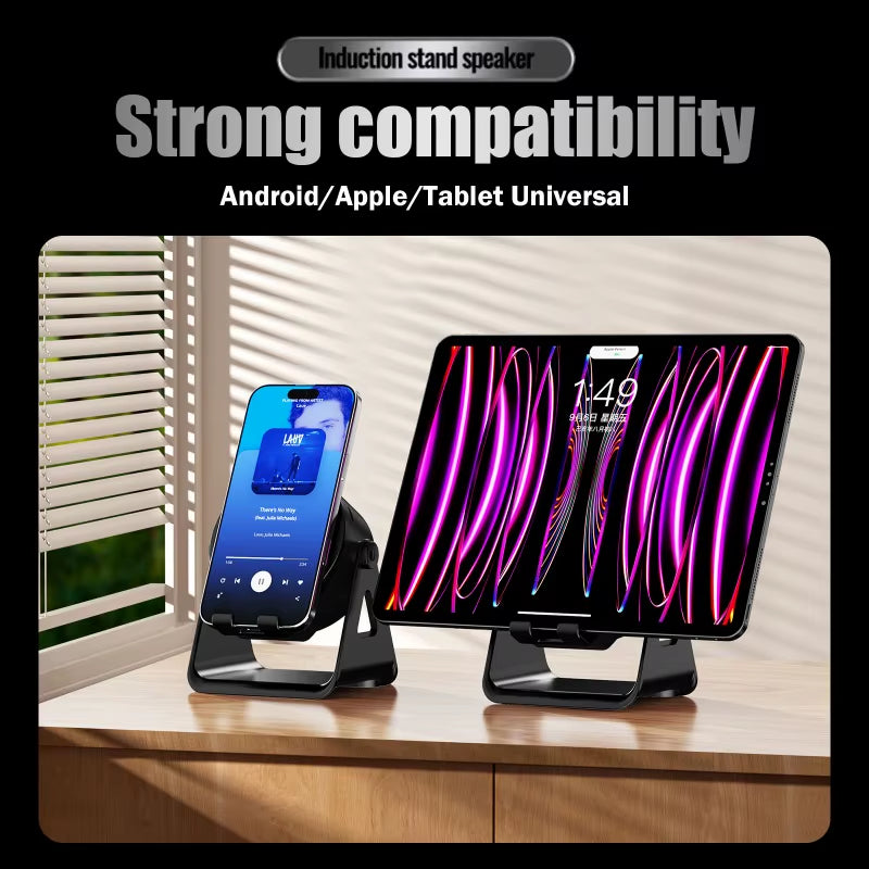 Portable Smart Induction Speaker Wireless Bluetooth Phone Holder Multi-Functional Outdoor Sports Stereo Speakers Universal